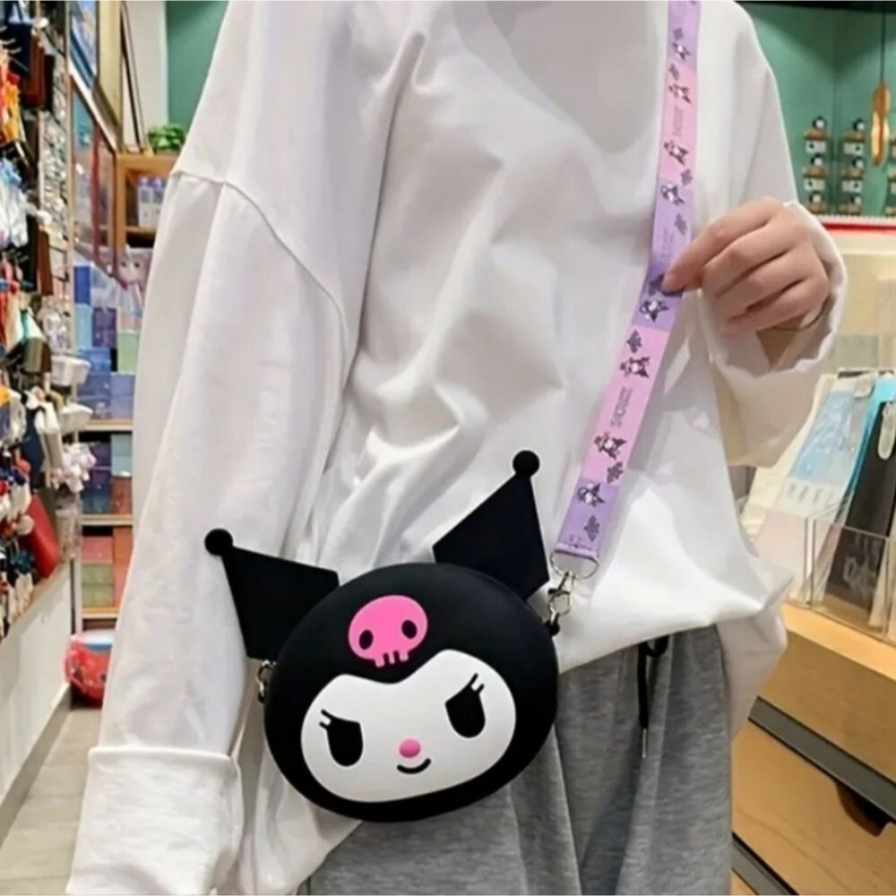 Black kuromi silicone purse shoulder bag pink skull